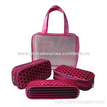 Cosmetic Bag Set for Girls, 26 x 20.5 x 6cm, 19 x 9.5 x 5cm, 20.5 x 6 x4.5cm Sizes